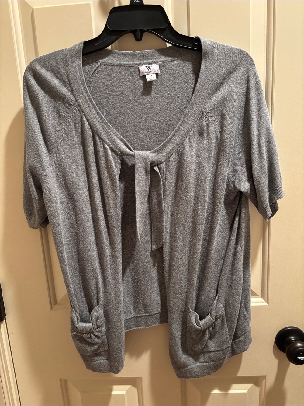 Gray Short-Sleeve Tie-Front Cardigan